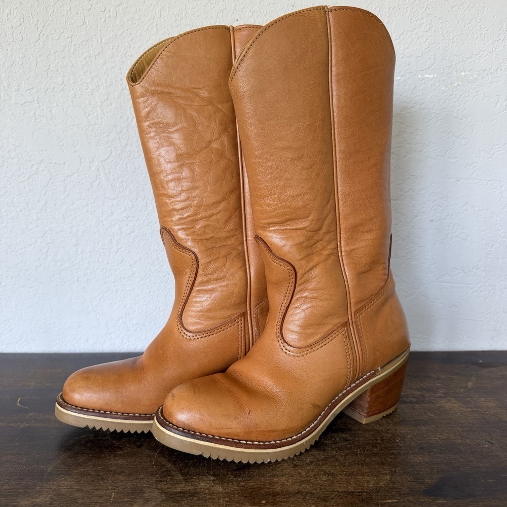 Vintage 70s Bort Carleton Leather Campus Boots 5.5 Vibram Sole Tan Made In USA
